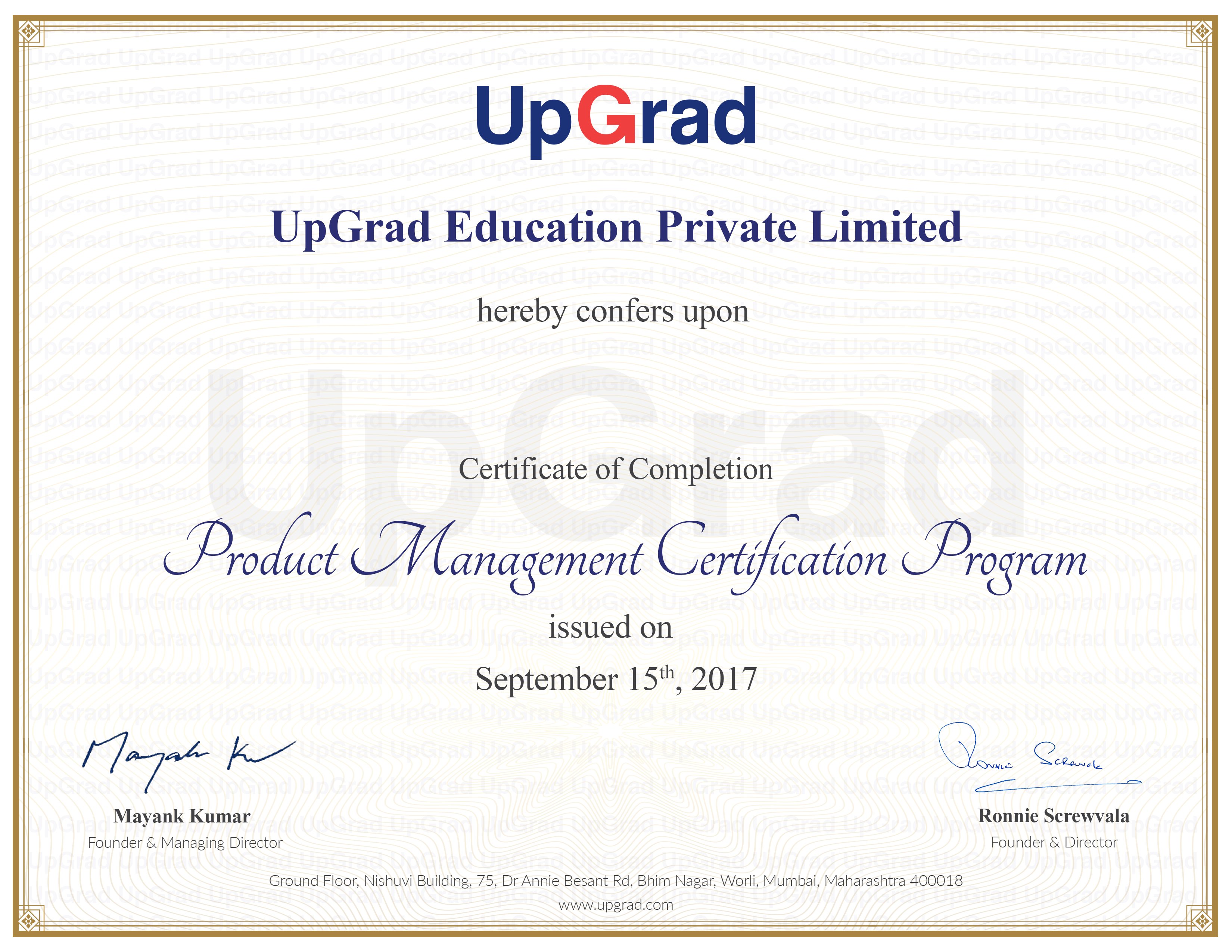 Upgrad Product Management Certification Program Bhavya Mihira Upgrad