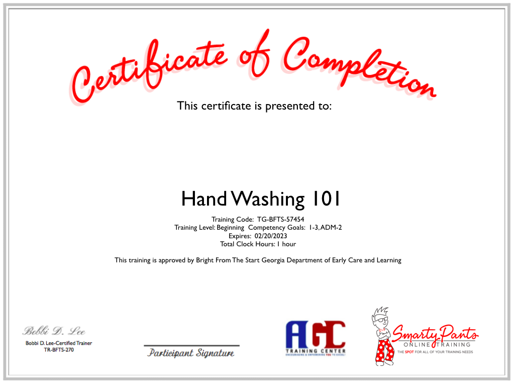 Hand Washing Certificate