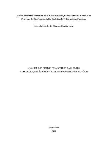 Capa do material com o título ANÁLISE DOS CUSTOS FINANCEIROS DAS LESÕES MUSCULOESQUELÉTICA do Autor Leite, Marcela Mendes De Almeida Gomide
