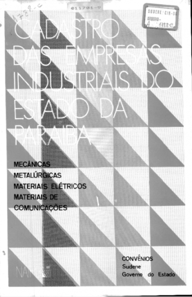 Capa do material com o título [VOL. 1] Cadastro das empresas industriais do Estado da Para do Autor Núcleo de Assistência Industrial - Paraíba (NAI/PB)