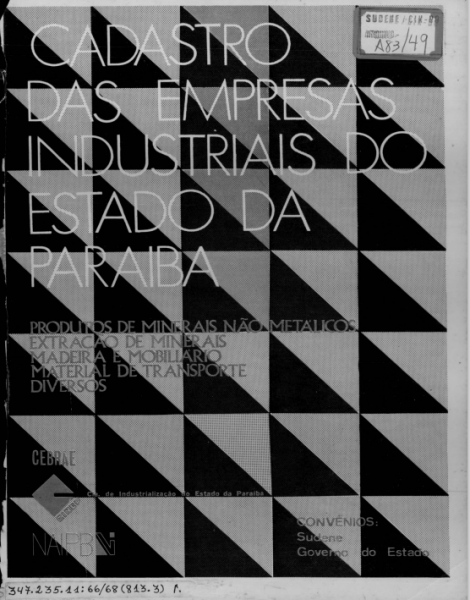 Capa do material com o título [VOL. 5] Cadastro das empresas industriais do Estado da Para do Autor Núcleo de Assistência Industrial - Paraíba (NAI/PB)