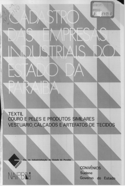 Capa do material com o título [VOL. 3] Cadastro das empresas industriais do Estado da Para do Autor Núcleo de Assistência Industrial - Paraíba (NAI/PB)