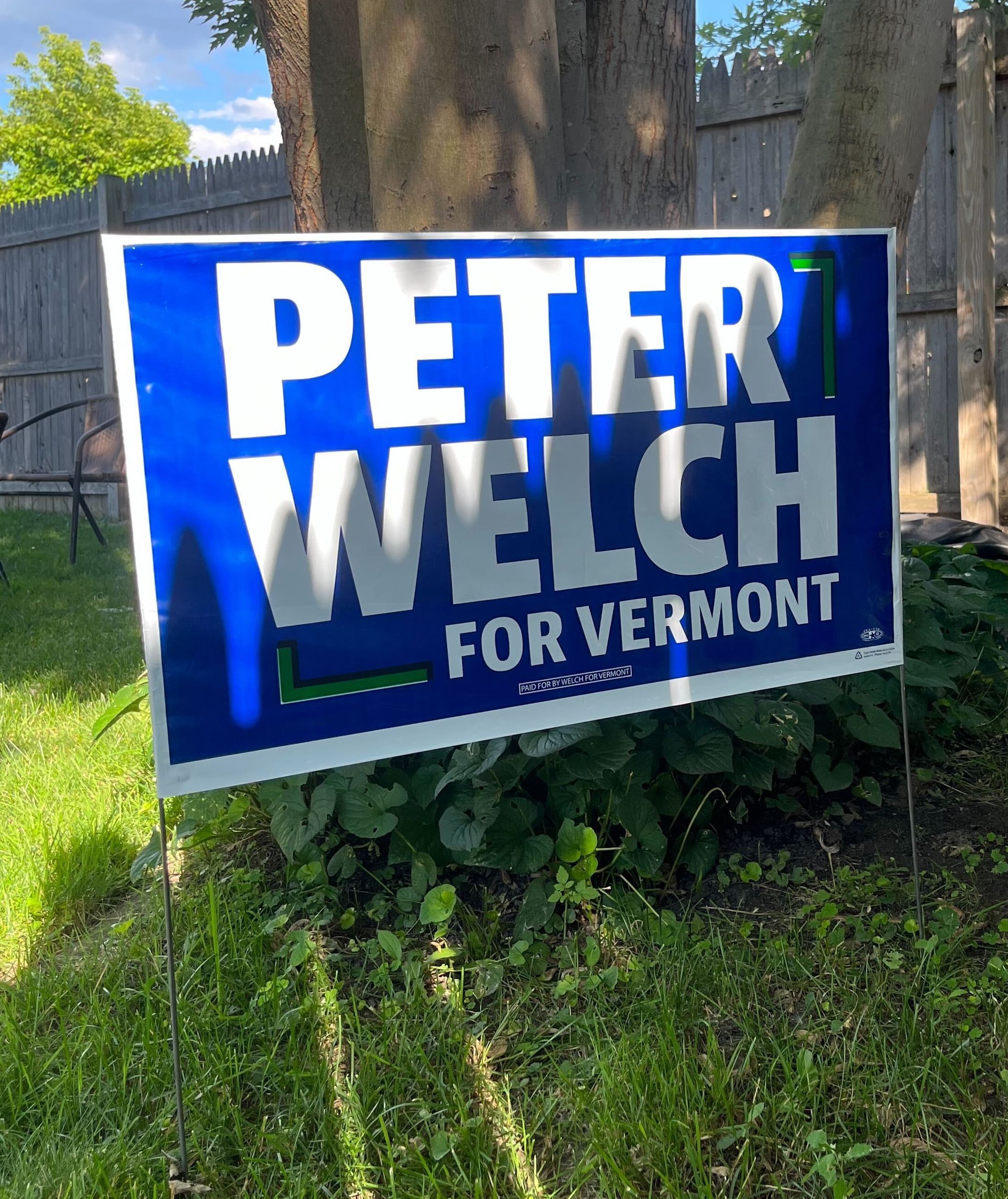 Peter Welch for Vermont yard sign