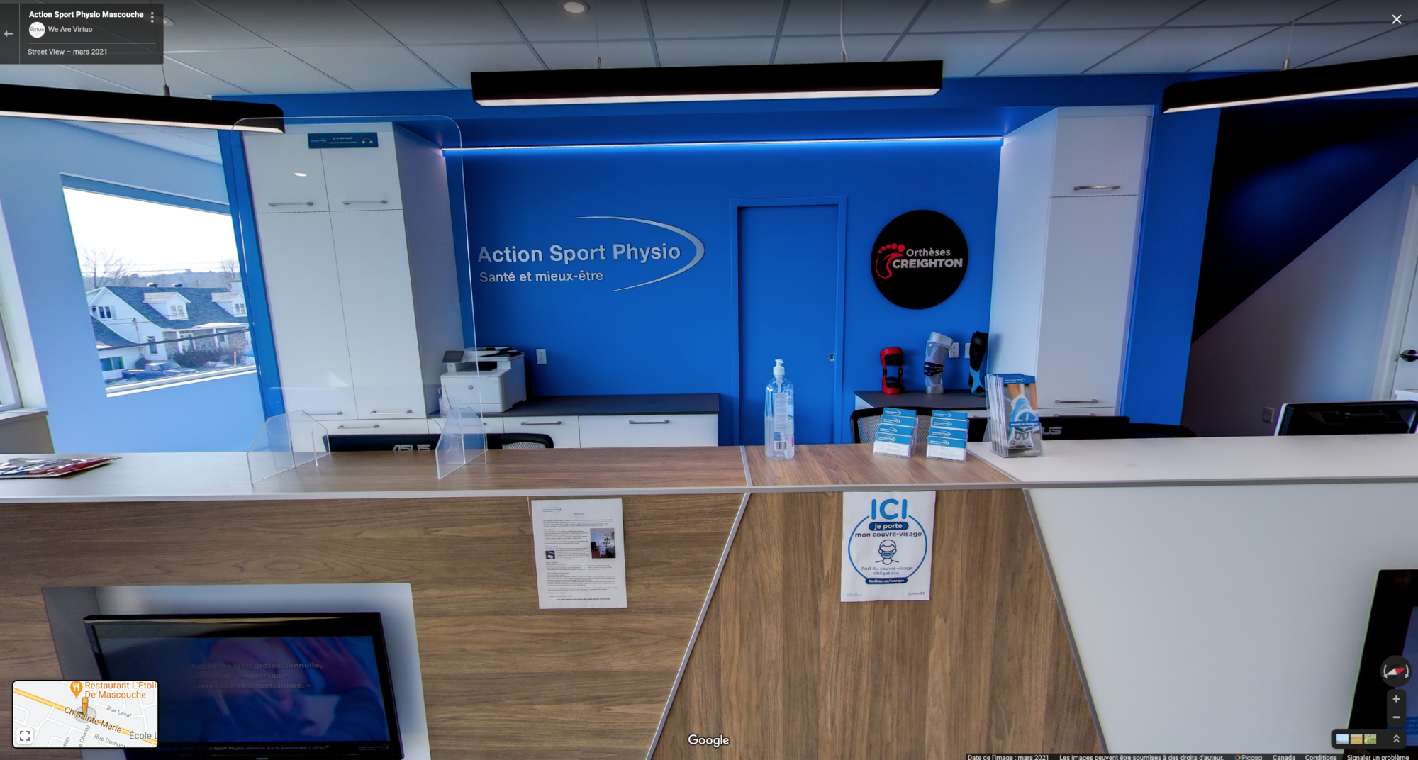 Photo de la zone de réception de la clinique de physiothérapie de Mascouche