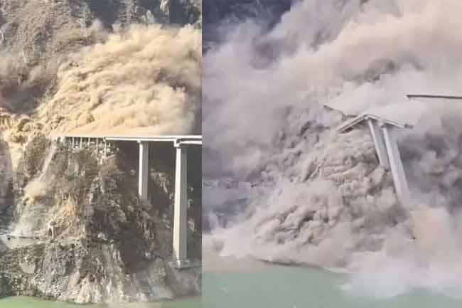 චීනයේ පාලමක කොටසක් කඩා වැටෙයි