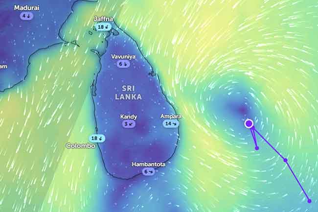 ගැඹුරු පීඩන අවපාතය අද සවස් කාලයේදී ශ්‍රී ලංකා වෙරළ තීරය හරහා  ගමන් කරයි