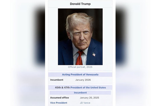 තමන් වෙනිසියුලාවේ වැඩ බලන ජනාධිපතිවරයා බව ට්‍රම්ප් කියයි