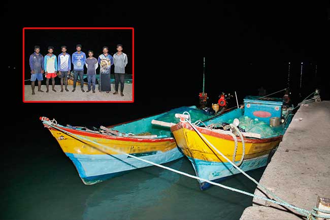 සීමාව පැන්න ඉන්දීය ධීවරයින් 7ක් නාවික හමුදා භාරයට