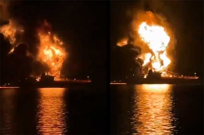 ඉරාක මුහුදු සීමාවේ දී ඉරානය තෙල් නැව් දෙකක් ගිනිබත් කරයි