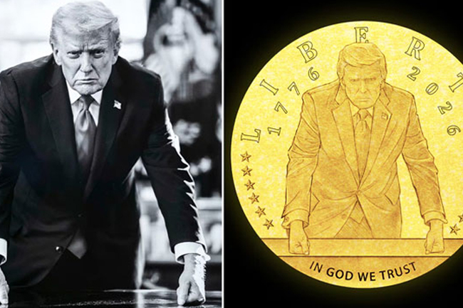 ට්‍රම්ප්ගේ රුව සහිත සමරු රන් කාසියක්  නිකුත් කිරීමට අනුමැතිය