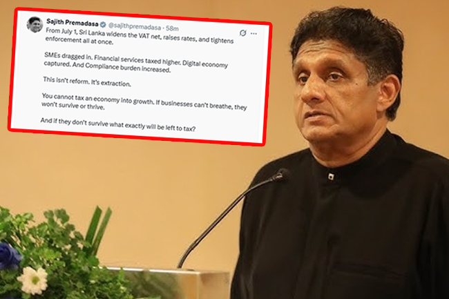 වැට් බදු සංශෝධනය ගැන විපක්ෂ නායකගෙන් x සටහනක්