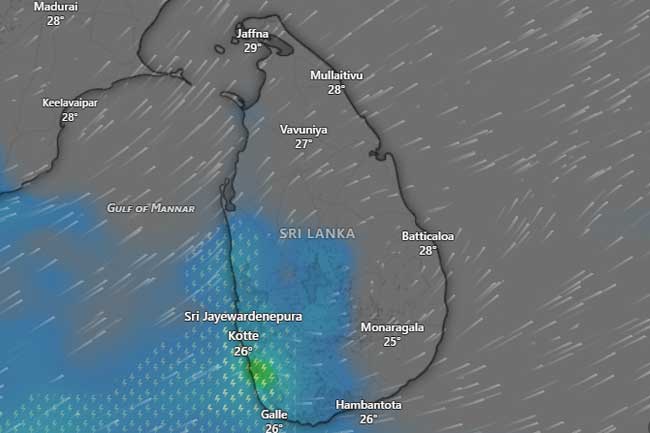ප්‍රදේශ රැසකට අද තරමක තද වැසි
