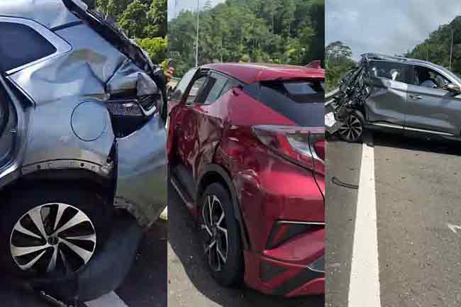 වාහන 3ක් එකට ගැටී දක්ෂිණ අධිවේගී මාර්ගයේ අනතුරක්