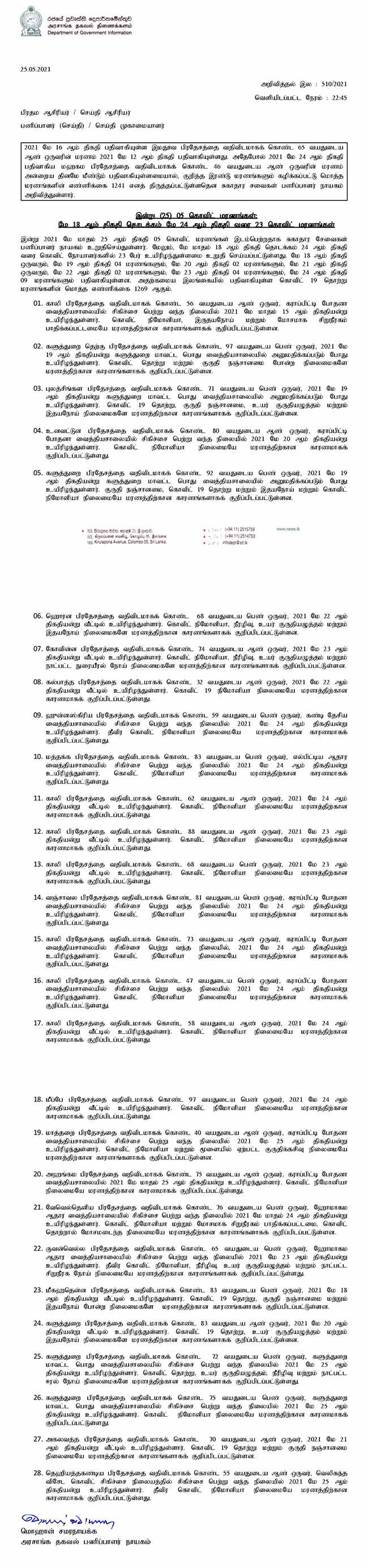 28 கொவிட் மரணங்கள் - முழு விபரம்