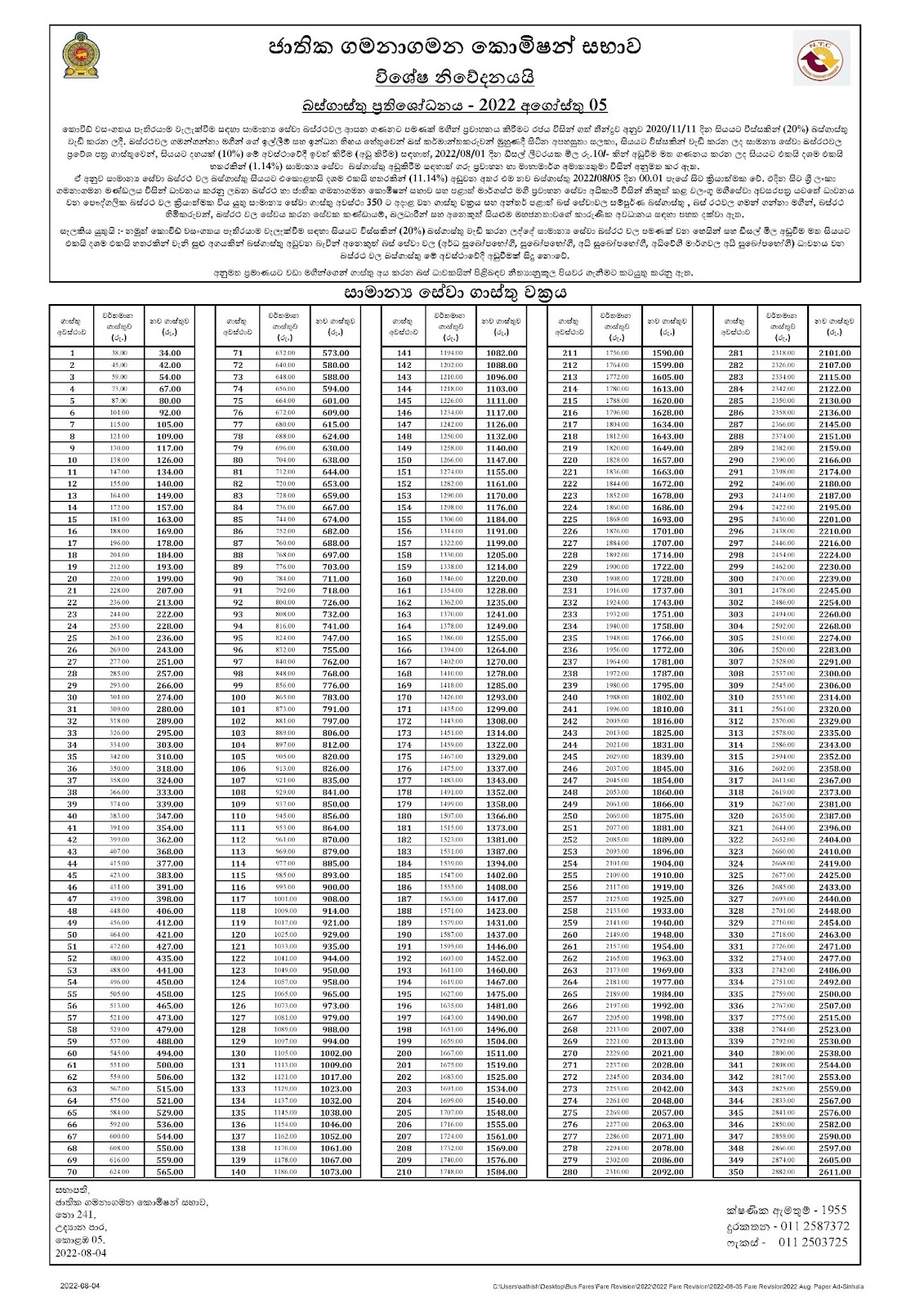 புதிய பேருந்து கட்டணங்கள் இதோ..