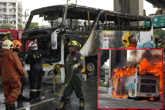 தீடீரென தீப்பிடித்து எரிந்த பாடசாலை பேருந்து!- 25 பேர் பலி!