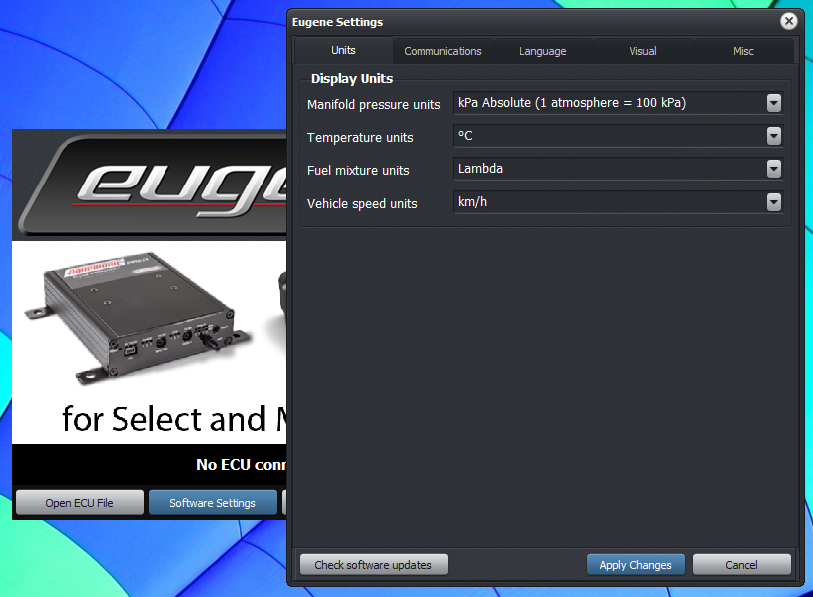 Software Settings Menu