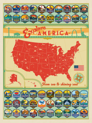 Explore America Map: 50 State Emblems