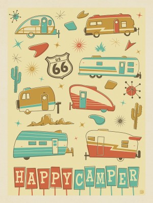 Happy Camper (Trailer Pattern Print)