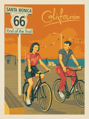 Santa Monica Pier: Biking Past the Route 66 Sign