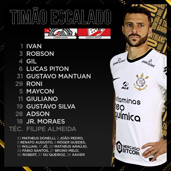 Timão escalado para enfrentar o Always Ready-BOL