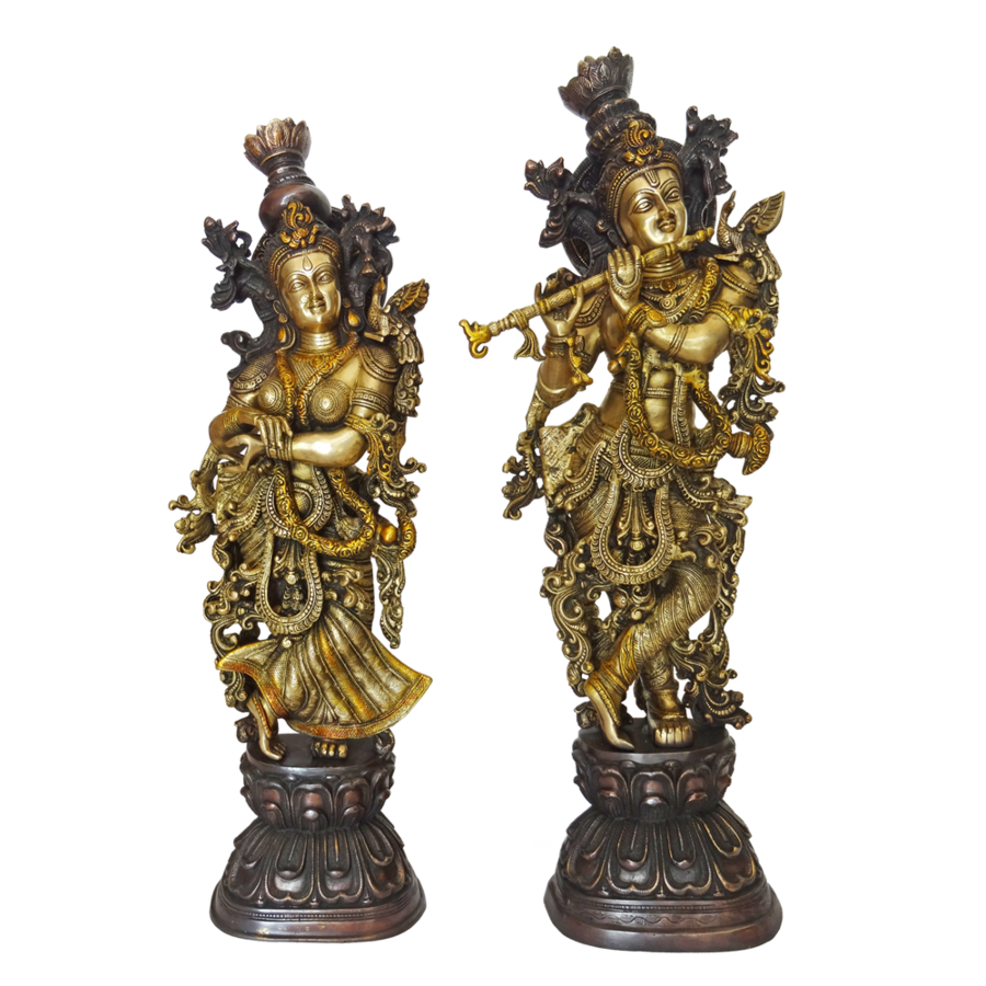 Buy Well Designed Brass Pair Radha Krishna Playing Flute ...