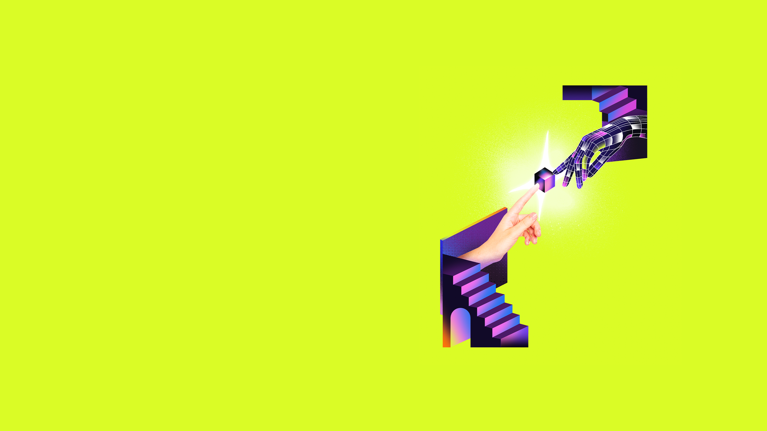 Section 3: Illustration of a chaotic system resolving. Human and robot hand touch at a cube.