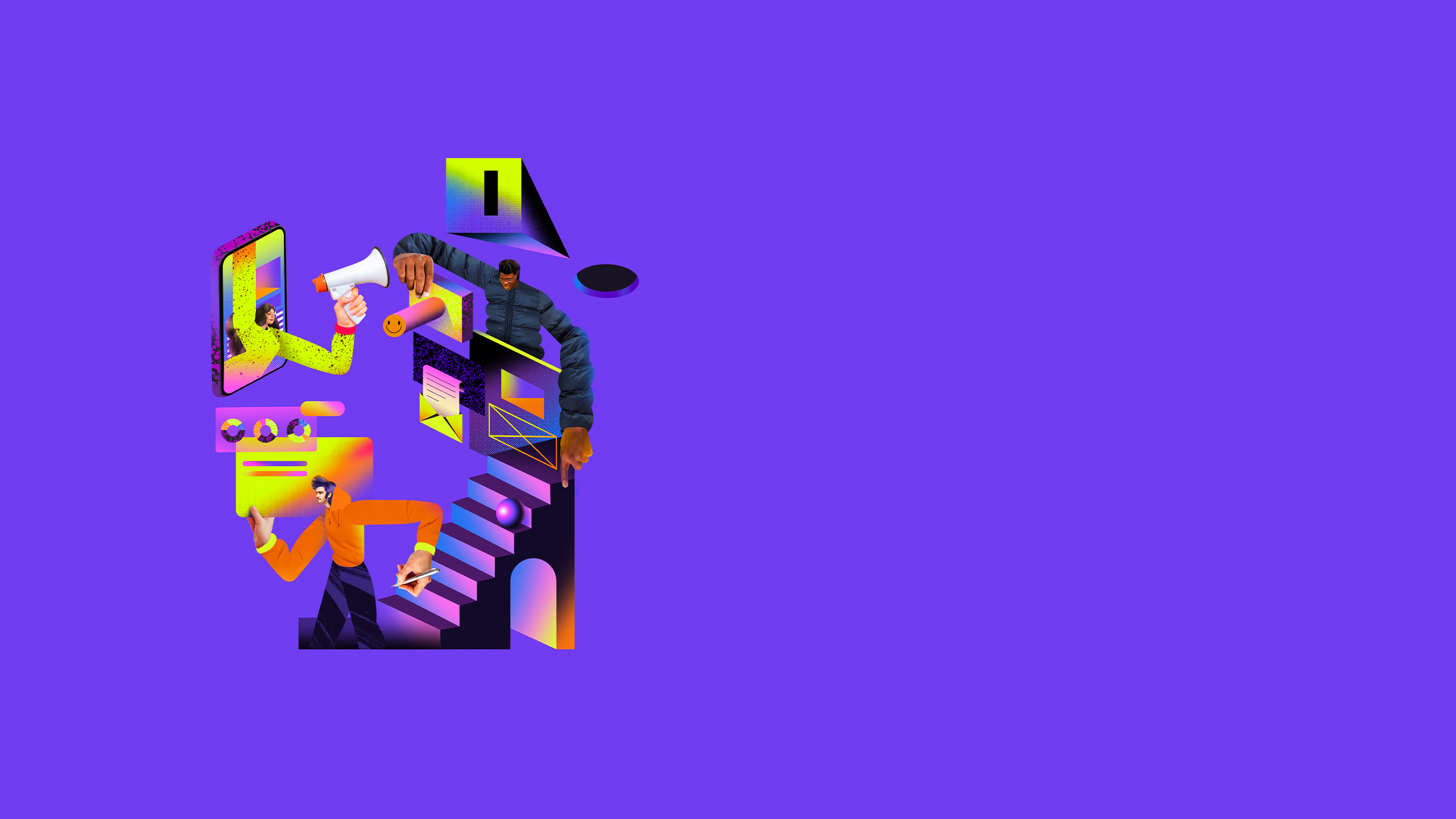 Section 2: Illustration of a chaotic system resolving. Three marketers cut through the noise.