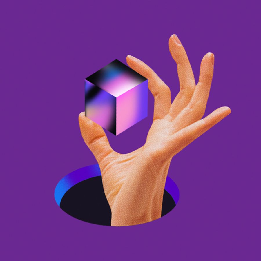 Stage 1: Hand holding a cube