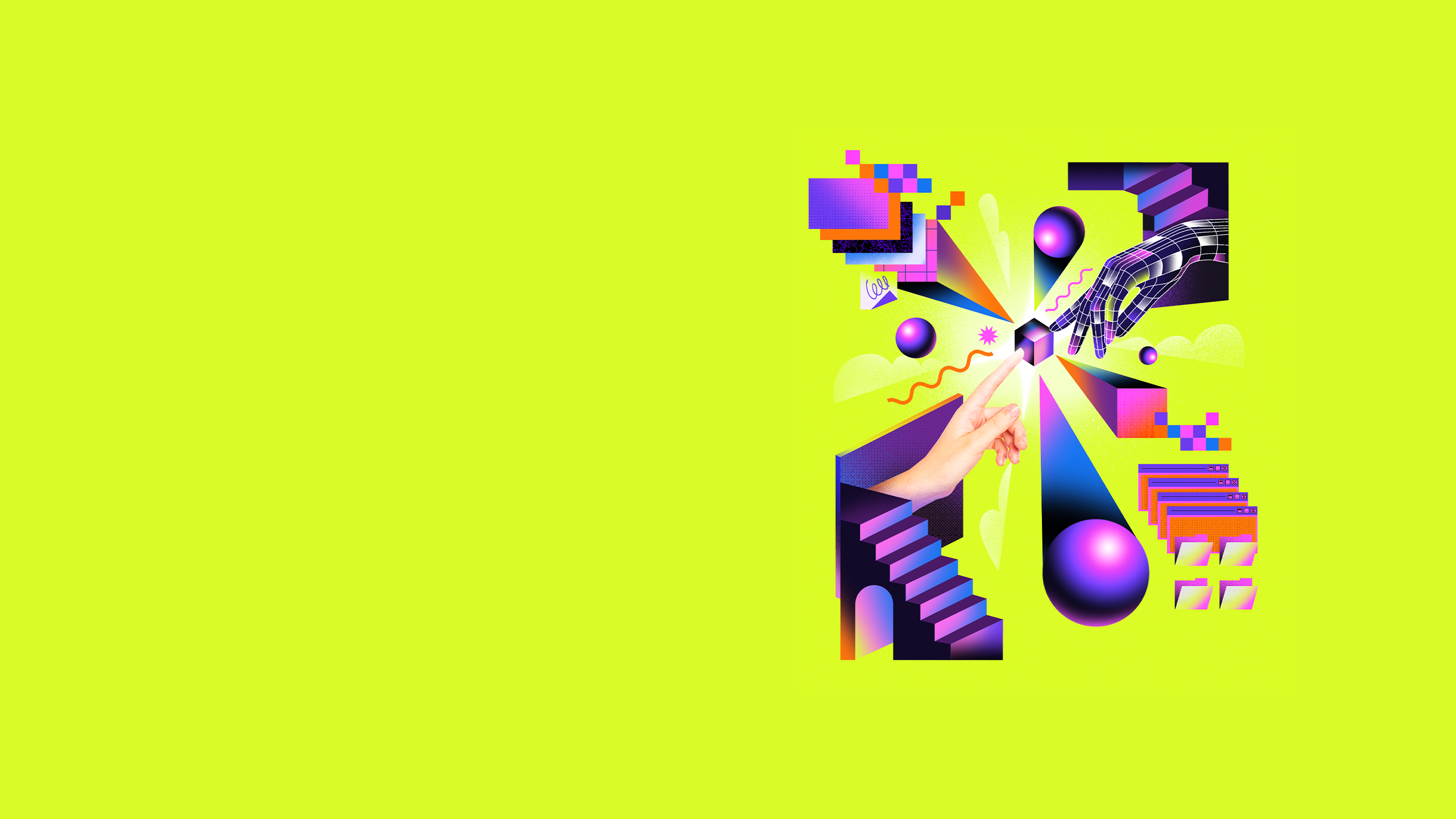 Section 3: Illustration of a chaotic system resolving. Human and robot hand touch at a cube.