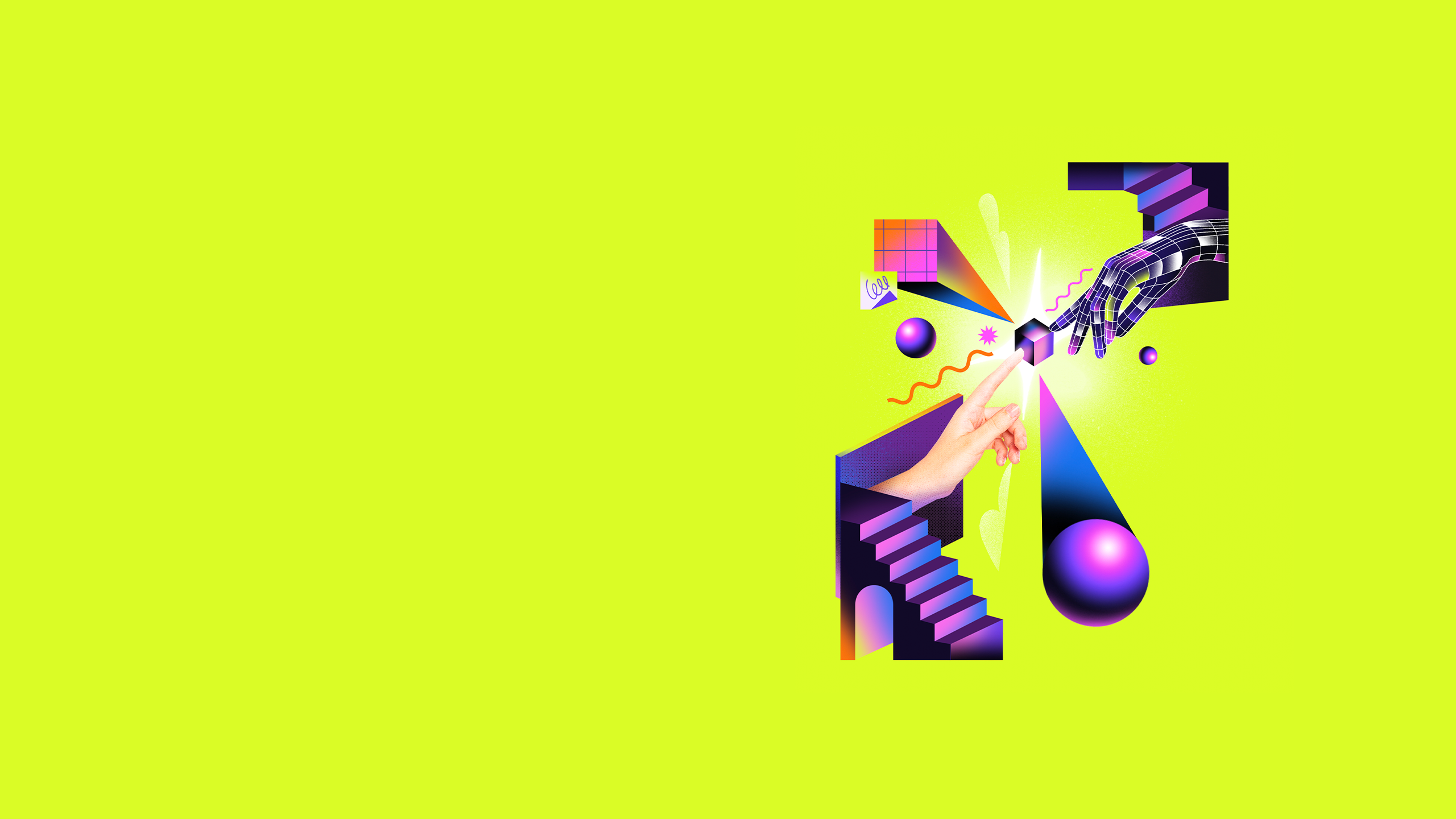 Section 3: Illustration of a chaotic system resolving. Human and robot hand touch at a cube.