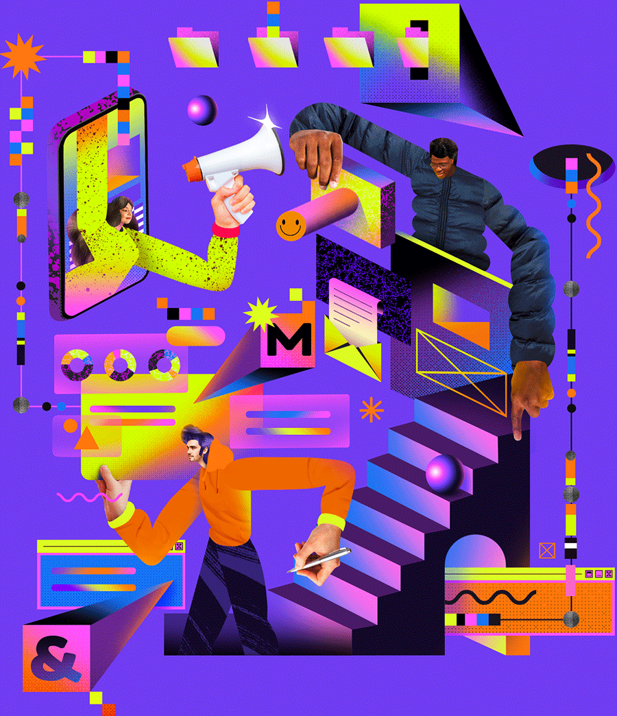 Section 2: Illustration of a chaotic system resolving. Three marketers cut through the noise.