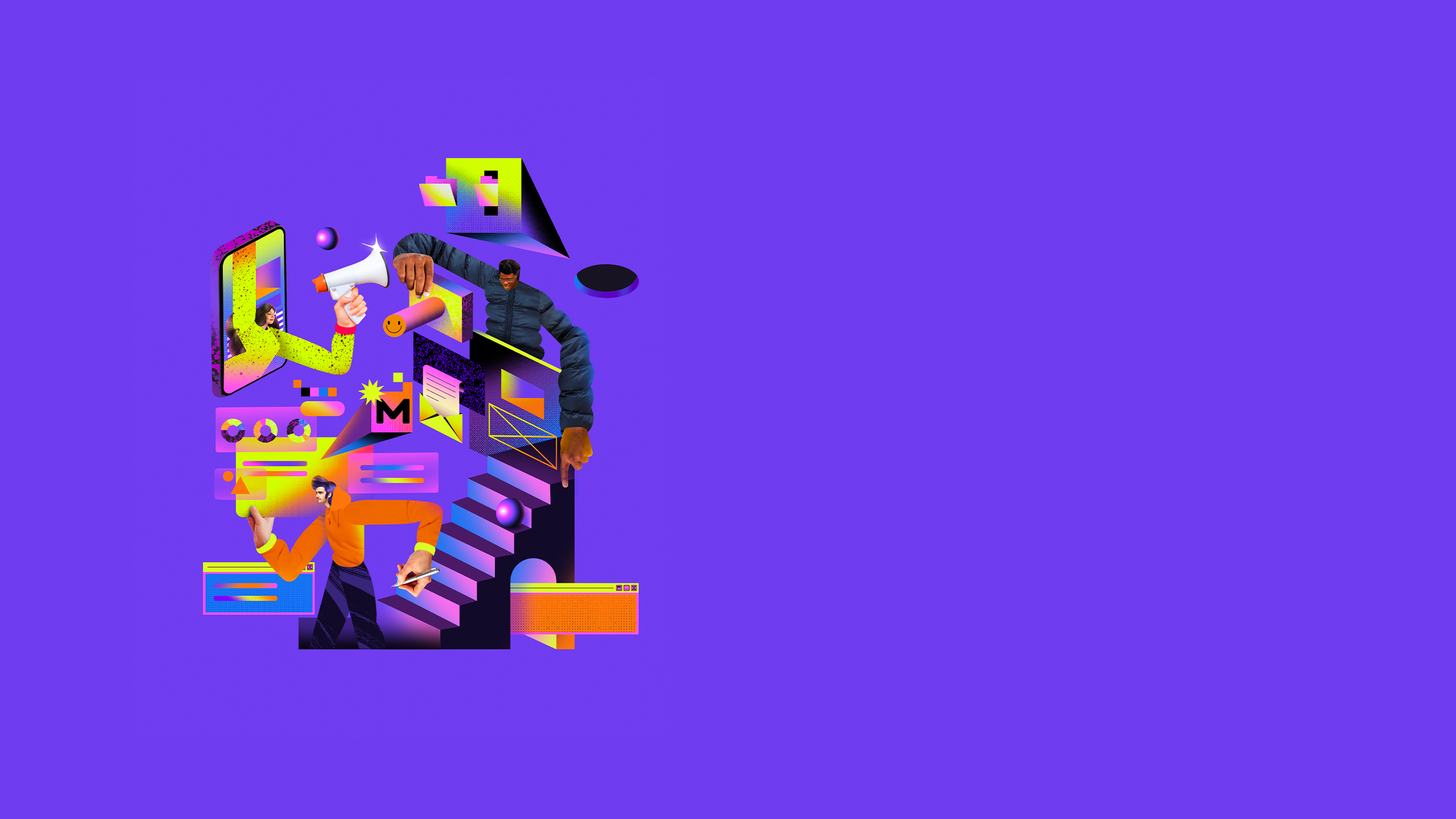 Section 2: Illustration of a chaotic system resolving. Three marketers cut through the noise.