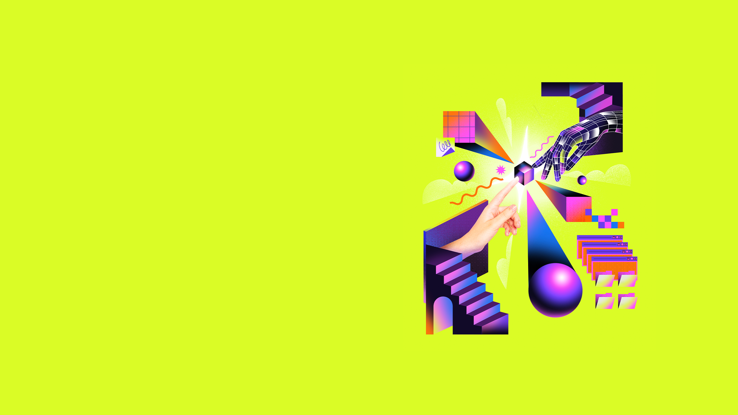 Section 3: Illustration of a chaotic system resolving. Human and robot hand touch at a cube.