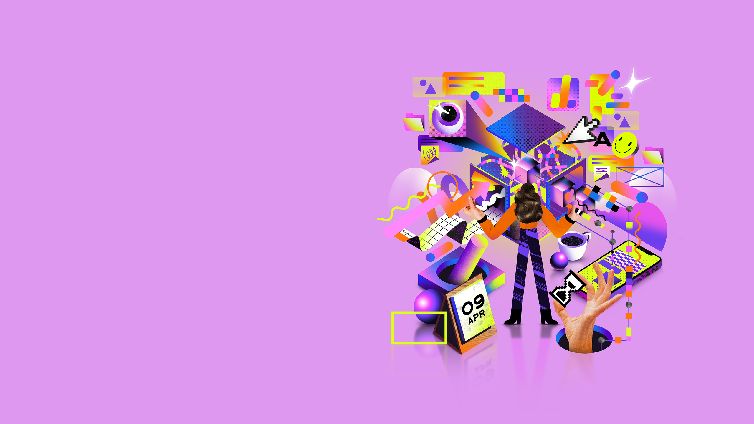 Section 1: Illustration of a chaotic system resolving. All distractions filter away to a clean box.