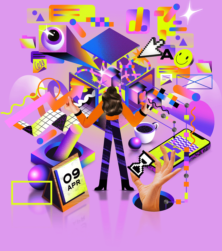 Section 1: Illustration of a chaotic system resolving. All distractions filter away to a clean box.