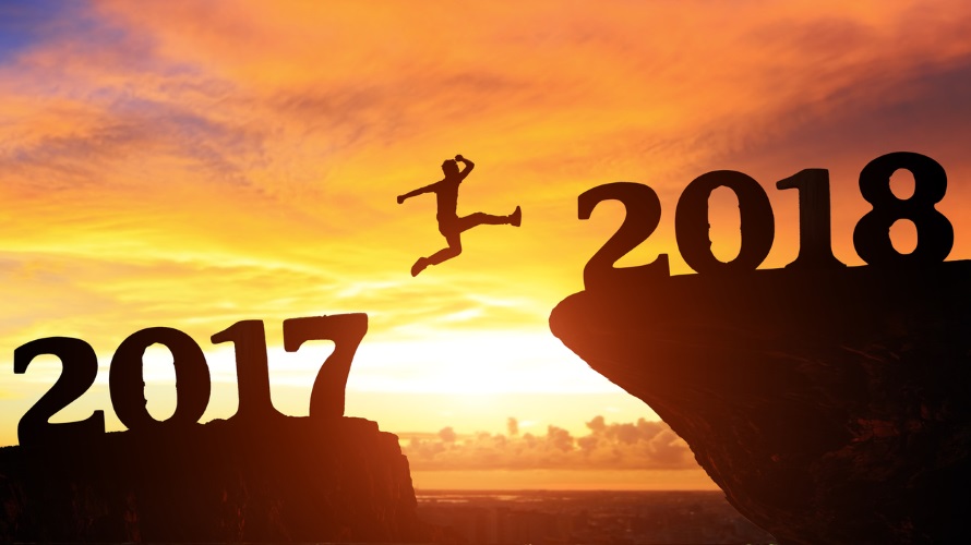 happy peopel jump on moutain with 2018 year