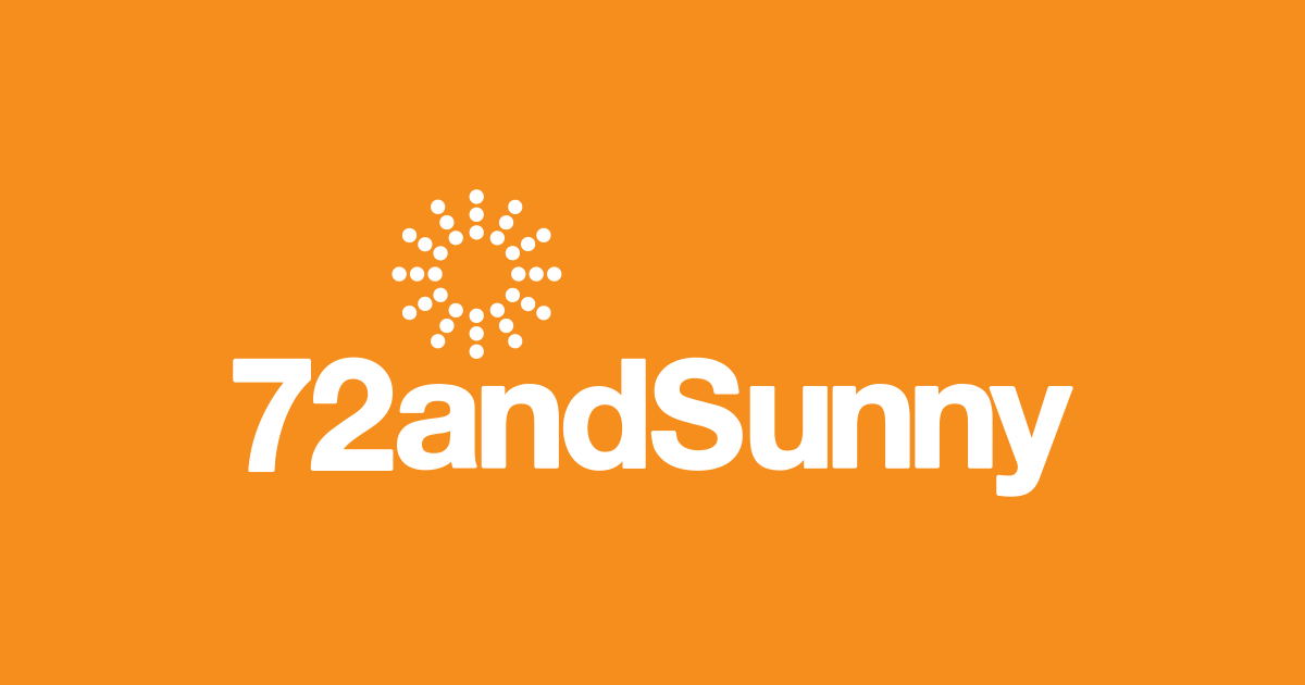 72andsunny-logo 72andSunny logo, white text on orange background with dotted sunshine