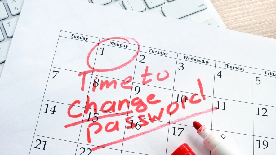 Calendar with words Time to change password. Password management.