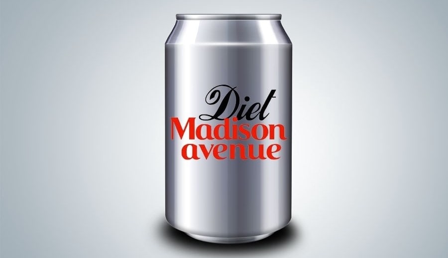 diet-madison-ave-CONTENT Silver soda can with black and red script reading Diet Madison Avenue.