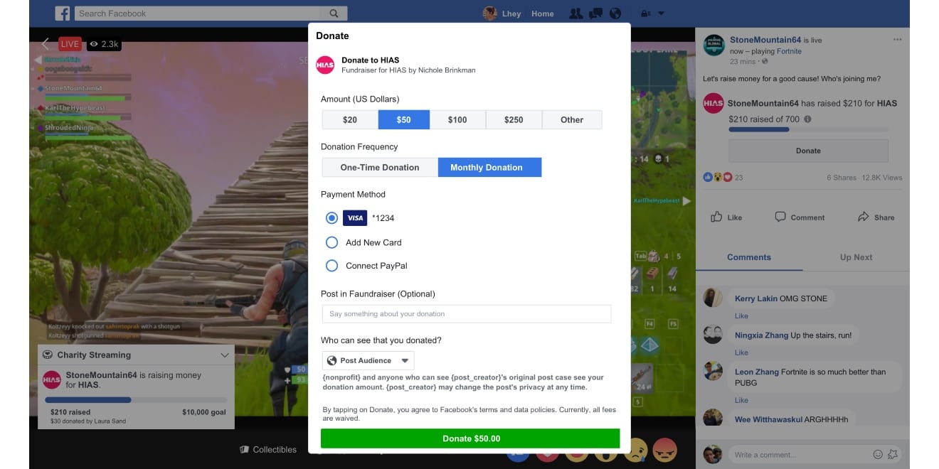 FacebookCharityStreamingCheckout