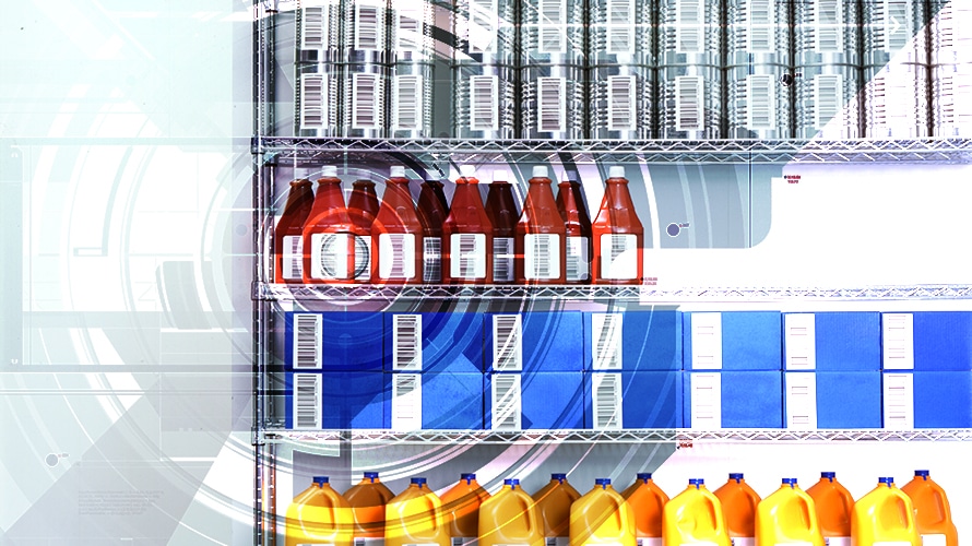 augmented-marketing-CONTENT-2019 The shelves of a grocery store with ketchup, coffee, and cleaning materials on the shelves