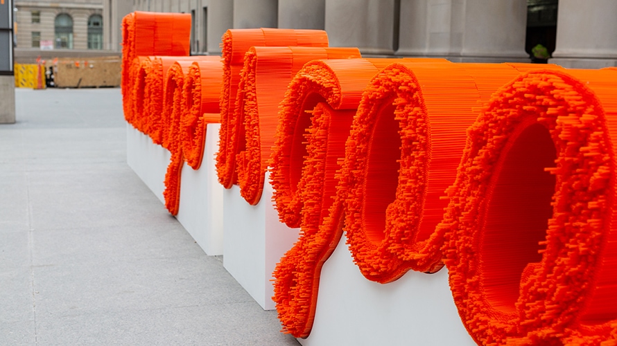 A&W Canada's straw sculpture is shown from an angle.
