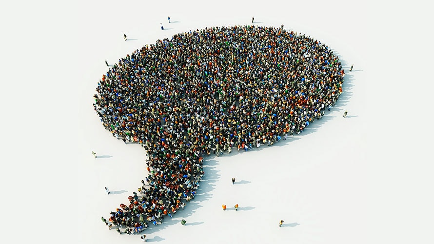 connect-with-consumers-content-2019 a mob of people rendezvous to form a speech bubble