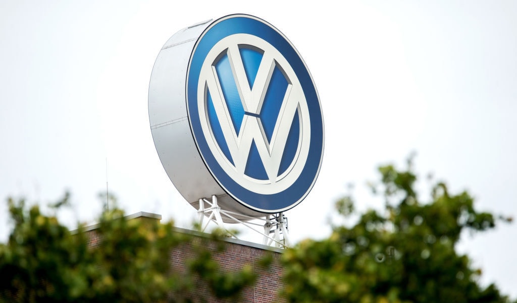 Volkswagen Blue and white Volkswagen rooftop signage