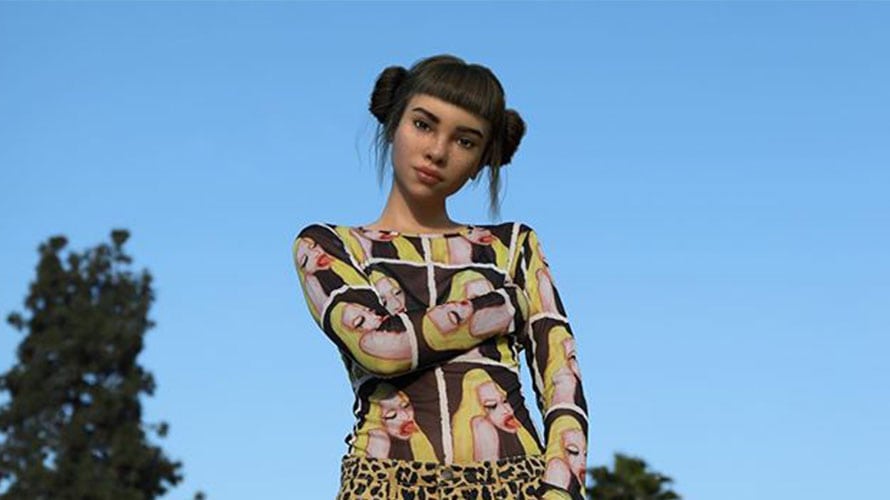 Humans-Behind-CGI-Influencers-Need-to-Adapt-content-2019 A girl modeling in a colorful dress; the image is created from CGI