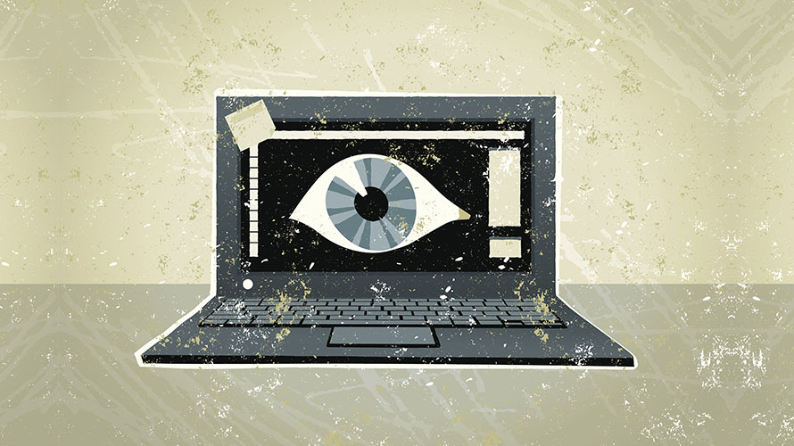 Intelligent-Tracking-Prevention-content-2019 A black laptop computer; on the computer is a giant eyeball