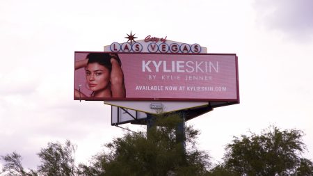 Kylie Skin advertised on a billboard along Las Vegas Boulevard