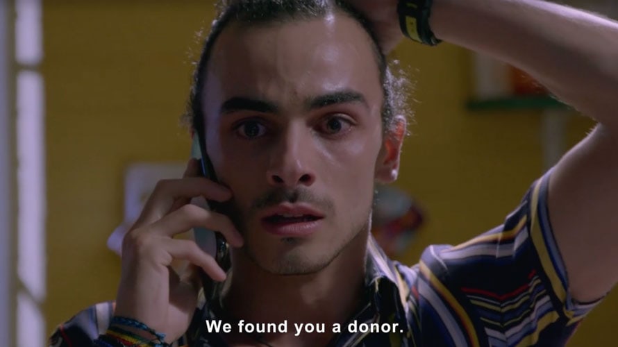 A man on the phone looks shocked and the text at the bottom of the image says "We found you a donor"