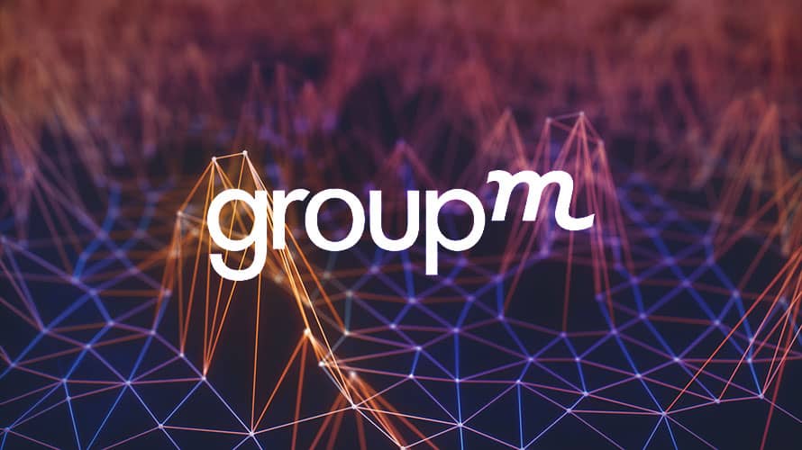 groupm-ad-rise-CONTENT-2018 White text that says GroupM on top of connected points